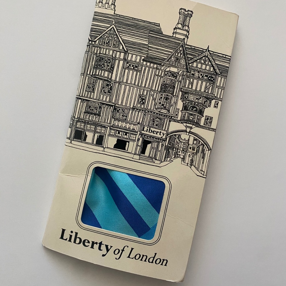 Vintage Liberty of London Silk Scarf - Bold Geometric Blue Print in OG packaging